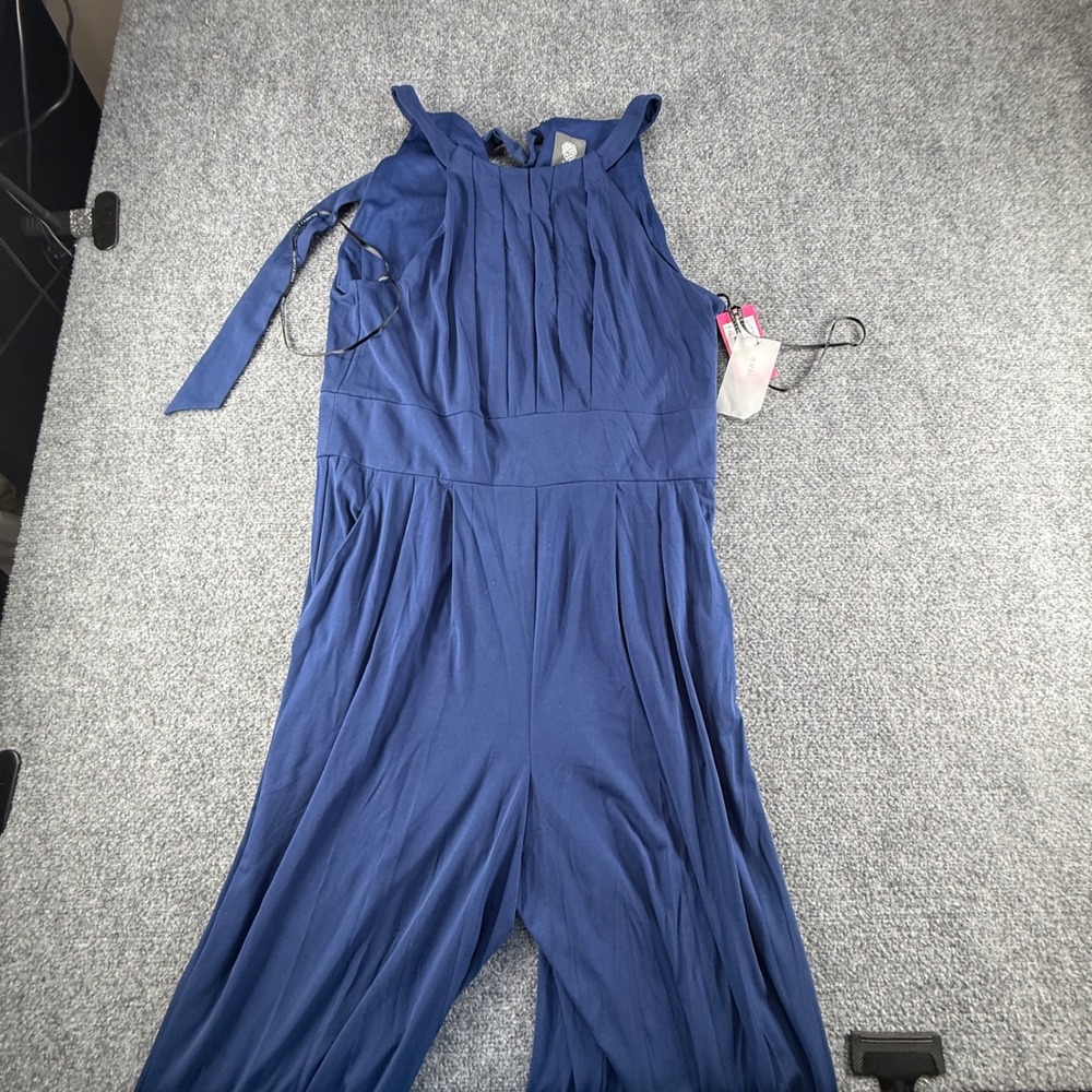 Vince Camuto Halter Neck Wide Leg Jumpsuit Blu Estate Blue VC4P3806 New L